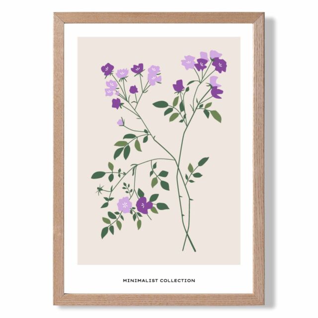 ARTZE Purple Vinca Plant Flower Market Minimalist Framed Print SIZE: A3 with Oak Frame - image 1