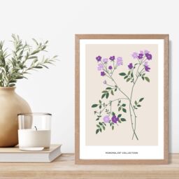 ARTZE Purple Vinca Plant Flower Market Minimalist Framed Print SIZE: A3 with Oak Frame - thumbnail 2