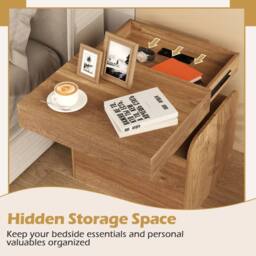 Costway Wooden Nightstand Modern Bedside Table w/ Drawer & Charging Outlets in Natural - thumbnail 4