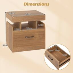 Costway Wooden Nightstand Modern Bedside Table w/ Drawer & Charging Outlets in Natural - thumbnail 2