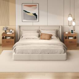 Costway Wooden Nightstand Modern Bedside Table w/ Drawer & Charging Outlets in Natural - thumbnail 6