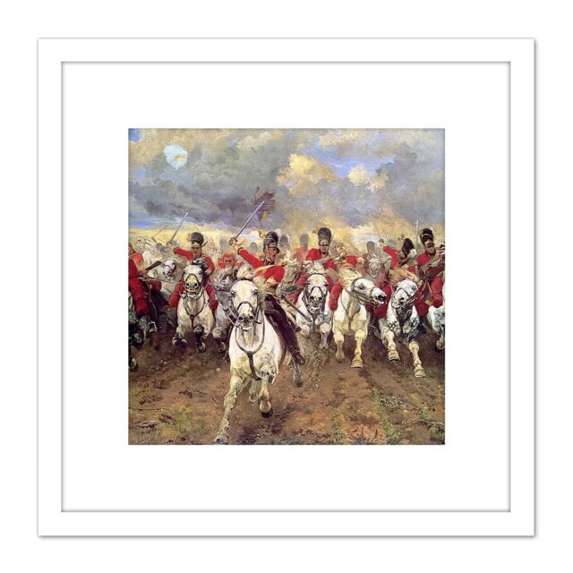 Artery8 Thompson Scotland Forever Battle Waterloo Painting 8X8 Inch Square Wooden Framed Wall Art Print Picture with Mount in White - image 1