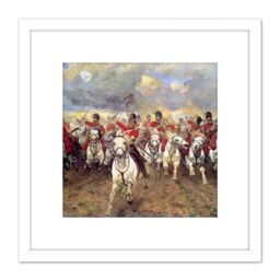 Artery8 Thompson Scotland Forever Battle Waterloo Painting 8X8 Inch Square Wooden Framed Wall Art Print Picture with Mount in White - thumbnail 1