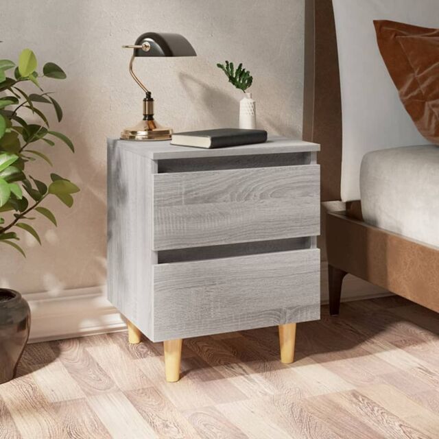 Berkfield Home Bed Cabinets with Solid Wood Legs 2 pcs Grey Sonoma 40x35x50 cm - Size: 40 x 35 x 50 cm - image 1