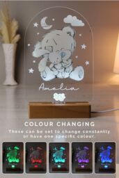 Personalised Memento Company Tiny Tatty Teddy Wooden Based LED Light in Clear - thumbnail 4
