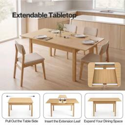 VOGREX Extendable Oak Rectangular Dining Table Seats 4-6 in Beige - thumbnail 3