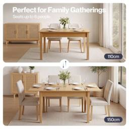 VOGREX Extendable Oak Rectangular Dining Table Seats 4-6 in Beige - thumbnail 4
