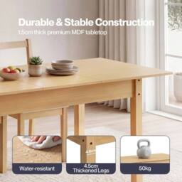 VOGREX Extendable Oak Rectangular Dining Table Seats 4-6 in Beige - thumbnail 5