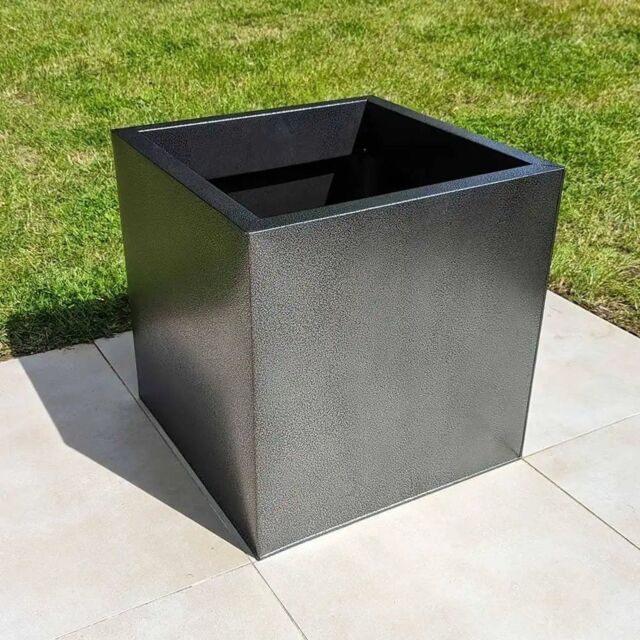 Woven Wood 60cm Zinc Silver & Black Textured Square Planter - image 1