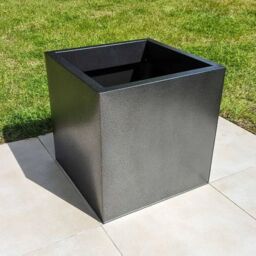 Woven Wood 60cm Zinc Silver & Black Textured Square Planter - thumbnail 1