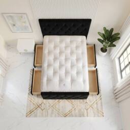 "Somnior Ziggy Velvet Divan Bed Mattress 4 Draw 54"" Headboard 22"" Footboard in Black - Size: Small Double" - thumbnail 1
