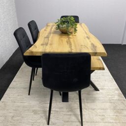KOSY KOALA Wooden Dining Table with Bench & 4 Black Velvet Chairs, Stylish Dining Room Furniture in Brown - thumbnail 6