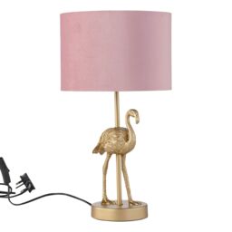 First Choice Lighting Flamingo - Gold Table Lamp with Pink Velvet Shade - thumbnail 2