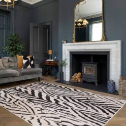 Kukoon Zebra Print Cotton Chenille Rug Black White Machine Washable - Size: 160 cm x 230 cm - thumbnail 1