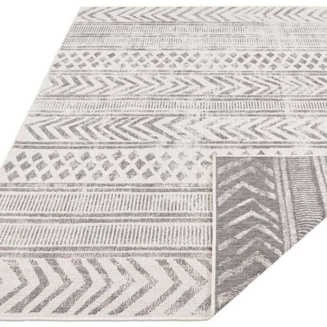 THE RUGS Reversible Geometric Indoor Outdoor Flatweave Rug Polypropylene in Light Grey - Size: 160 cm x 230 cm - image 1