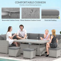 OUTSUNNY 7 Pieces Rattan Garden Furniture Set w/ 50, 000 BTU Fire Pit Table in Grey - thumbnail 5
