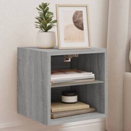 Berkfield Home TV Wall Cabinet with LED Lights Grey Sonoma 30x28.5x30 cm - thumbnail 2