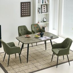 SONARA Ergonomic Set of 4 Dining Chairs with Plush Chenille Fabric in Green - thumbnail 5