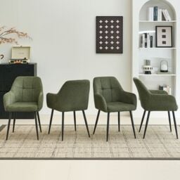 SONARA Ergonomic Set of 4 Dining Chairs with Plush Chenille Fabric in Green - thumbnail 1