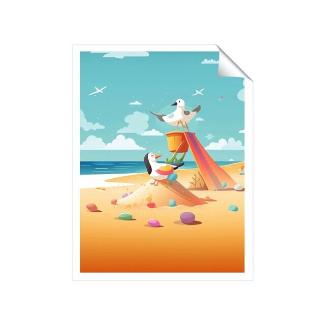 "Warren Reed - Designer Seagulls On A Beach Holiday Unframed Art Print - Size: W24"" x H36""" - image 1