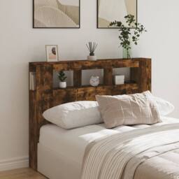 Berkfield Home LED Headboard Smoked Oak 140x18.5x103.5 cm Engineered Wood in Brown - thumbnail 3