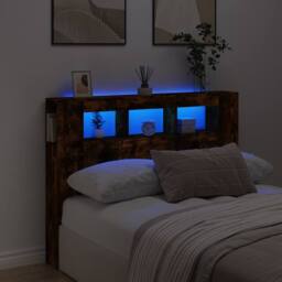 Berkfield Home LED Headboard Smoked Oak 140x18.5x103.5 cm Engineered Wood in Brown - thumbnail 2