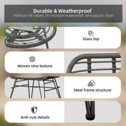 London Boutique Rattan Bistro Set of 3 Patio Conversation Furniture Set w/ 2 Cushions - thumbnail 4