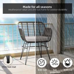 London Boutique Rattan Bistro Set of 3 Patio Conversation Furniture Set w/ 2 Cushions - thumbnail 6
