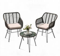 London Boutique Rattan Bistro Set of 3 Patio Conversation Furniture Set w/ 2 Cushions - thumbnail 2