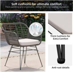 London Boutique Rattan Bistro Set of 3 Patio Conversation Furniture Set w/ 2 Cushions - thumbnail 5
