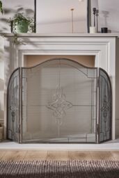 Dibor Contemporary Country Folding Fireplace Guard Silver Fire Screen H86cm x W75cm - thumbnail 1