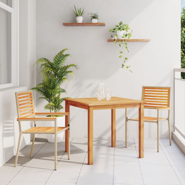 Berkfield Home 3 Piece Garden Dining Set Beige Poly Rattan Acacia - image 1