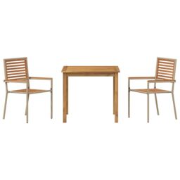 Berkfield Home 3 Piece Garden Dining Set Beige Poly Rattan Acacia - thumbnail 7