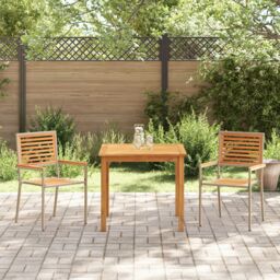 Berkfield Home 3 Piece Garden Dining Set Beige Poly Rattan Acacia - thumbnail 4