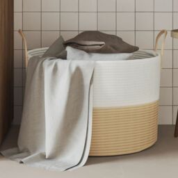 Berkfield Home Storage Basket Beige & White √ò51x33 cm Cotton - Size: 51x33 cm