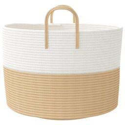 Berkfield Home Storage Basket Beige & White √ò51x33 cm Cotton - Size: 51x33 cm - thumbnail 5