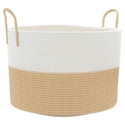 Berkfield Home Storage Basket Beige & White √ò51x33 cm Cotton - Size: 51x33 cm - thumbnail 2