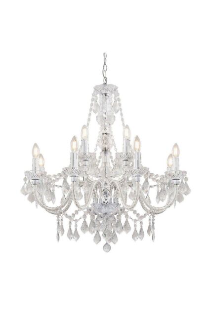 Netlighting Clarence Decorative 12 Light Chandelier Chrome Faceted Droplets in Grey - image 1