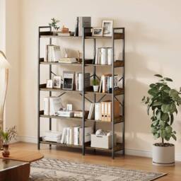 KORVIXA Flexible 2‑in‑1 L‑Shaped 5‑Tier Corner Storage‑Shelf in Brown - Size: 100 cm - thumbnail 4