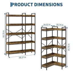 KORVIXA Flexible 2‑in‑1 L‑Shaped 5‑Tier Corner Storage‑Shelf in Brown - Size: 100 cm - thumbnail 2