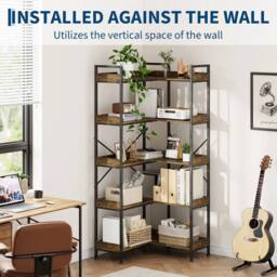 KORVIXA Flexible 2‑in‑1 L‑Shaped 5‑Tier Corner Storage‑Shelf in Brown - Size: 100 cm - thumbnail 3