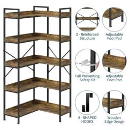 KORVIXA Flexible 2‑in‑1 L‑Shaped 5‑Tier Corner Storage‑Shelf in Brown - Size: 100 cm - thumbnail 5