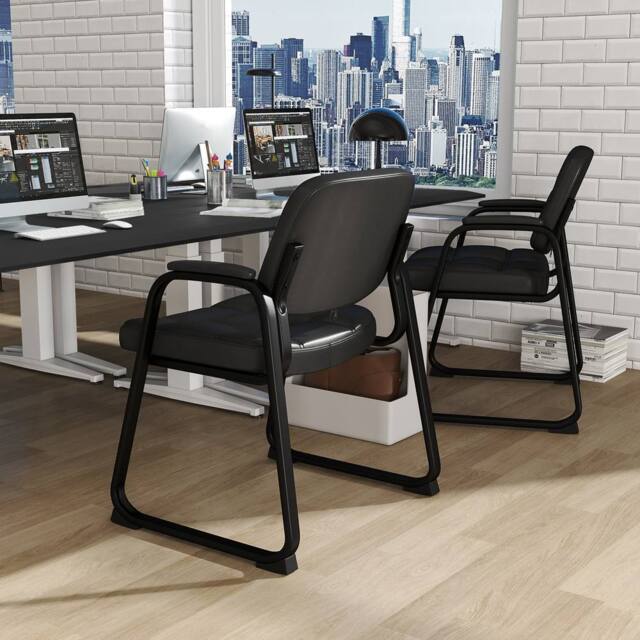 Costway Set of 2 Guest Chair Ergonomic Reception Chair w/Metal Frame in Black - image 1