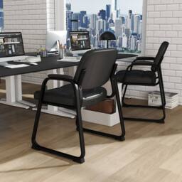 Costway Set of 2 Guest Chair Ergonomic Reception Chair w/Metal Frame in Black - thumbnail 1
