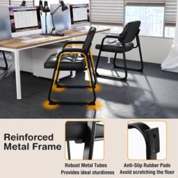 Costway Set of 2 Guest Chair Ergonomic Reception Chair w/Metal Frame in Black - thumbnail 4
