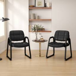 Costway Set of 2 Guest Chair Ergonomic Reception Chair w/Metal Frame in Black - thumbnail 5