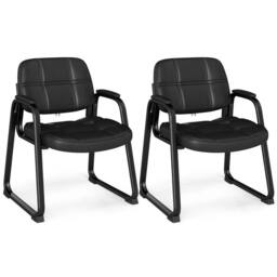 Costway Set of 2 Guest Chair Ergonomic Reception Chair w/Metal Frame in Black - thumbnail 3
