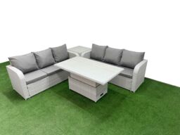 Fimous Outdoor Garden Furniture Sets 6 Seater Wicker Rattan Furniture Sofa Sets w/ Adjustable Lifting Dining or Coffee Table high Back Lounge Sofa - thumbnail 1