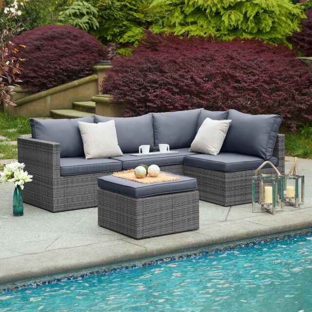 Bravich LTD 6 Seater Rattan Corner Sofa & Footstool Garden Furniture Set in Grey - image 1