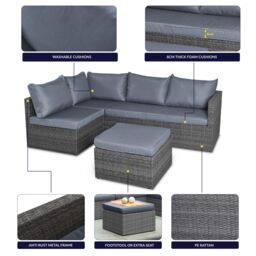 Bravich LTD 6 Seater Rattan Corner Sofa & Footstool Garden Furniture Set in Grey - thumbnail 4